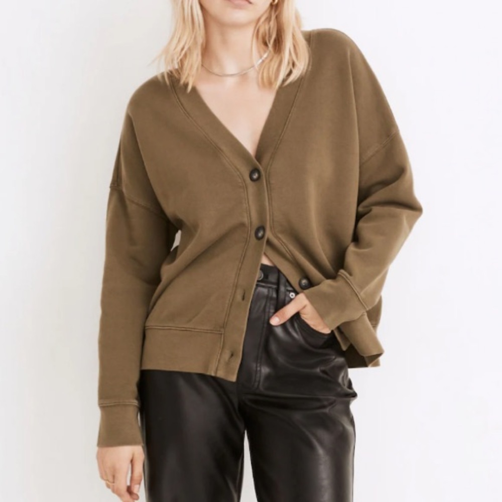 Madewell (Re)Sourced Cotton Cardigan Sweatshirt in Olive